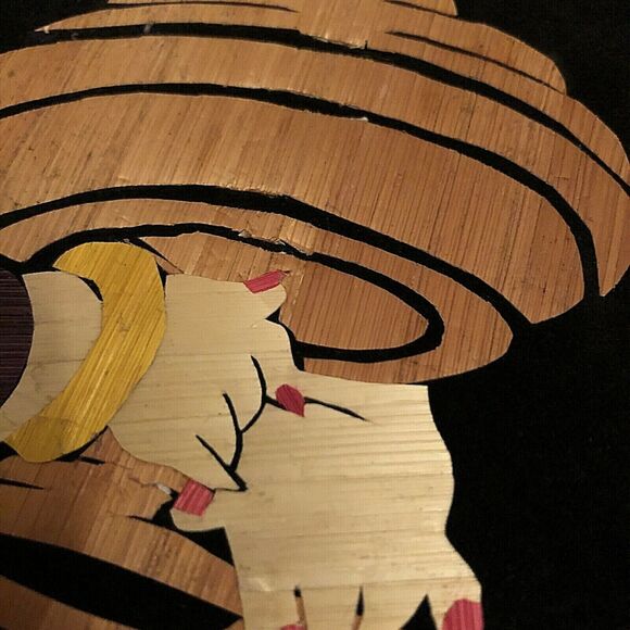 Velvet Folk Art Japanese Girl Handcrafted Rice Straw Unframed w/Hook Vintage - Picture 5 of 7